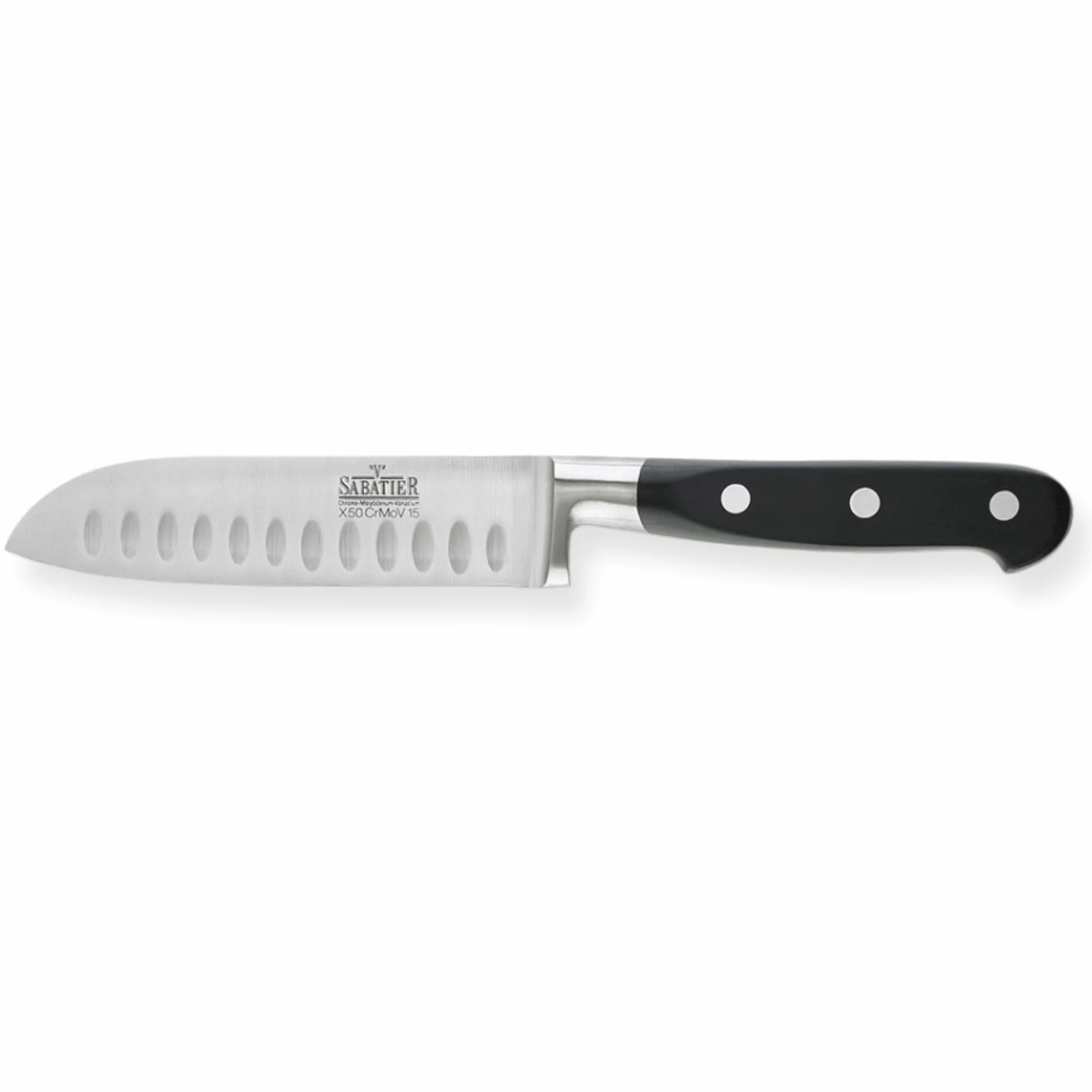 RICHARDSON SHEFFIELD Cuchillo Santoku de Acero Inoxidable de Grado más Fino V Sabatier, Acero Inoxidable, Negro, 12,5 cm