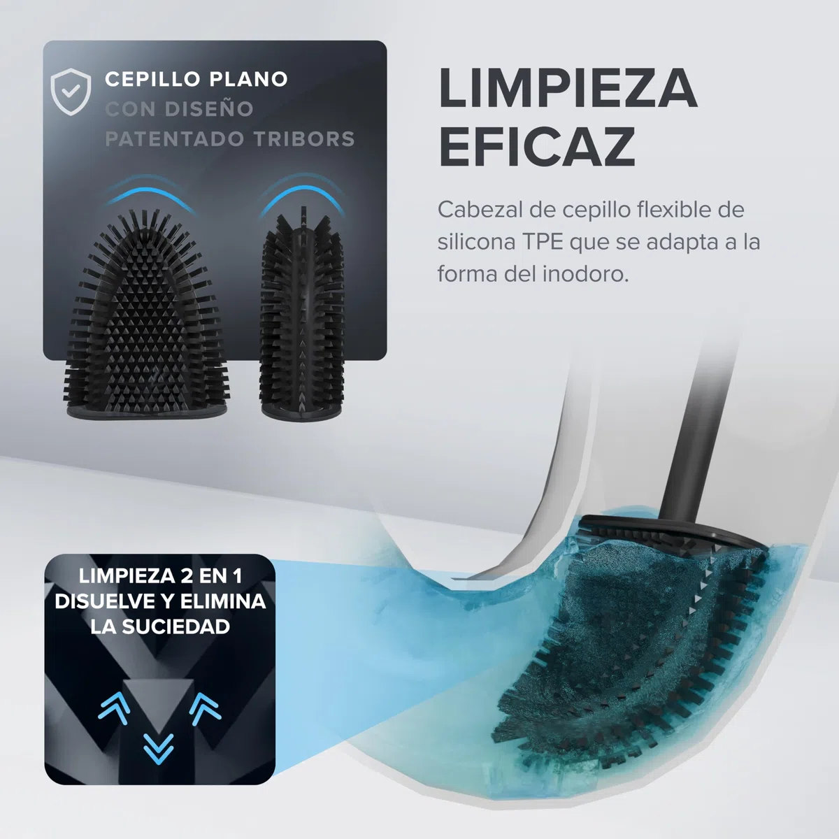 ovimar Escobillero Abeloya | Negro | Escobilla de baño de Silicona | Escobilla de baño con ventilación | Acero Inoxidable | Bandeja de Goteo extraíble | sólo 6 cm de Ancho | Montaje en Pared Opcional