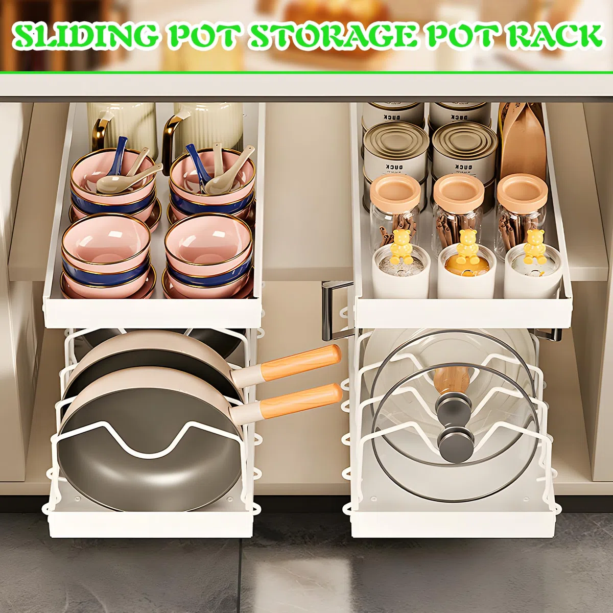 ZLPBAO Organizador para tapas de ollas y sartenes, extraíble con 12 compartimentos ajustables, organizador de cocina, almacenamiento para tapas de ollas, soporte para sartenes para cajones, Blanco