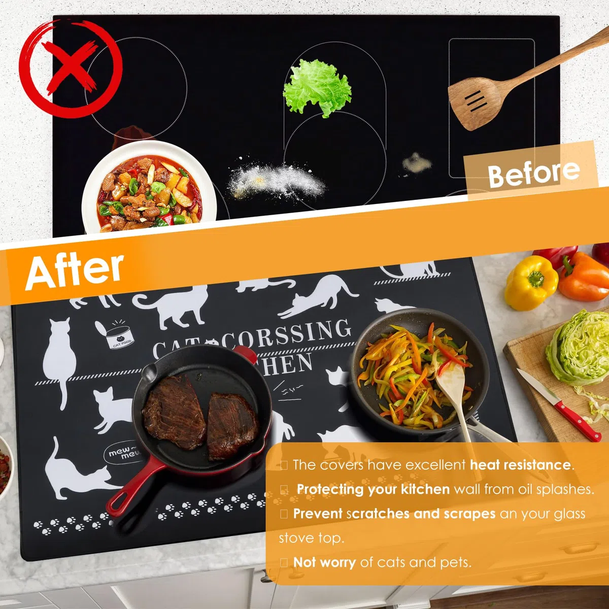 Cubierta de Placa de inducción 62 x 53 cm, Cubierta para Placa de Cocina Estufa Resistente al Calor ignífuga e Impermeable de Silicona Cubierta para Placa de Cocina eléctrica con 2 Ganchos
