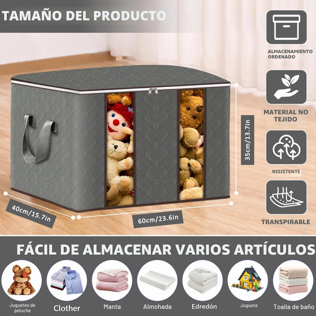 Frasheng 6 Piezas Cajas Almacenaje Ropa, 85L Almacenaje Bajo La Cama, Bolsa de Almacenamiento para Ropa Plegable, Bolsa de Almacenamiento de Ropa con Mango para Guardar Ropa, Edredones, Mantas, Gris