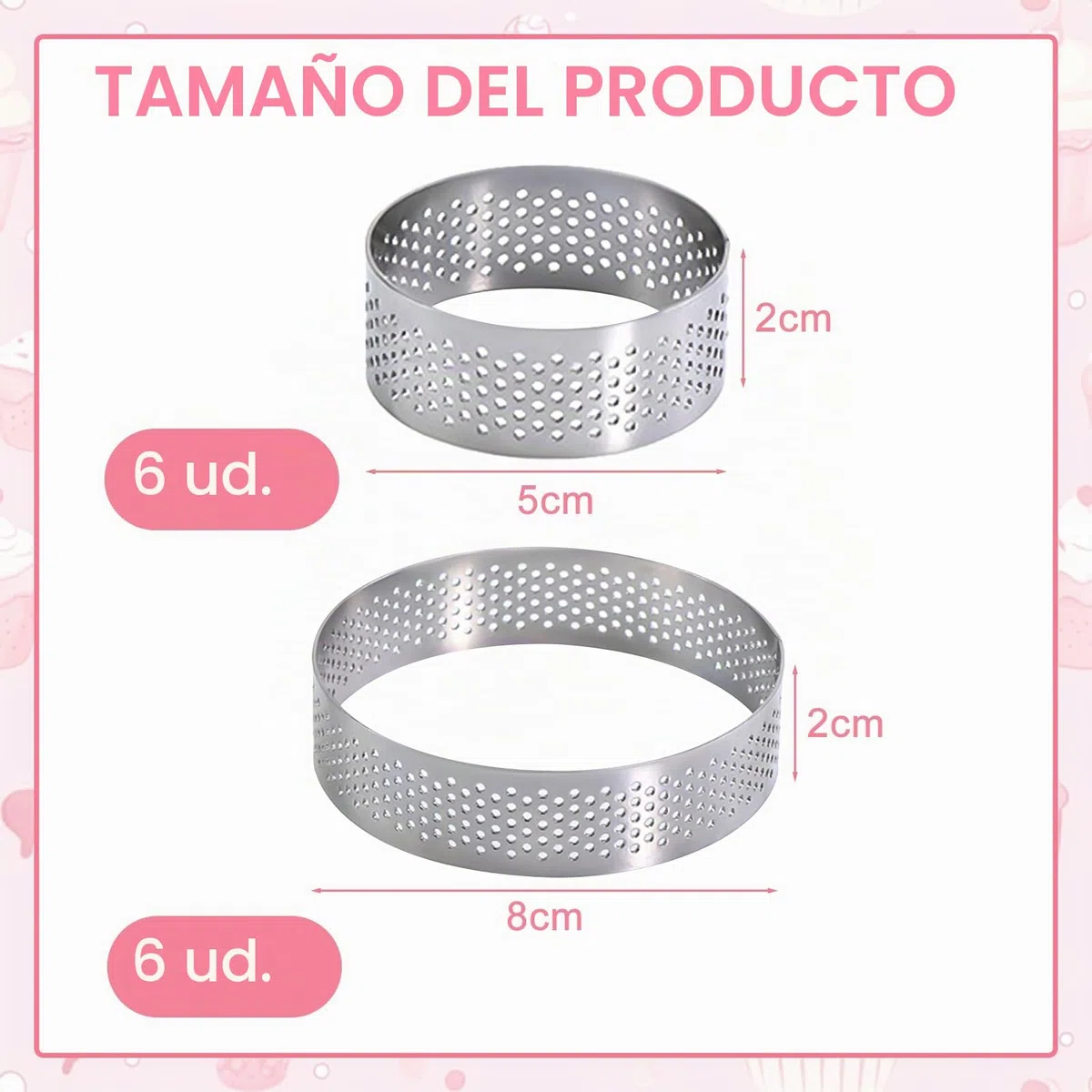 12 Piezas Moldes Perforados Tartaleta,Aros para Tartas en Acero Inoxidable 430,Anillo de Mousse de Pastel Perforado Para Hacer Quiches Mousses Tartas De Frutas Mini Pizzas(5cm,8 cm)