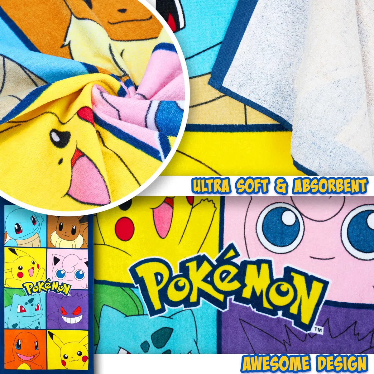 Pokémon Toalla Baño Niño Suave Pikachu Toalla Playa Niña Piscina Anime Toallas Baño 100% Algodon 140x70cm Viajes Accesorios