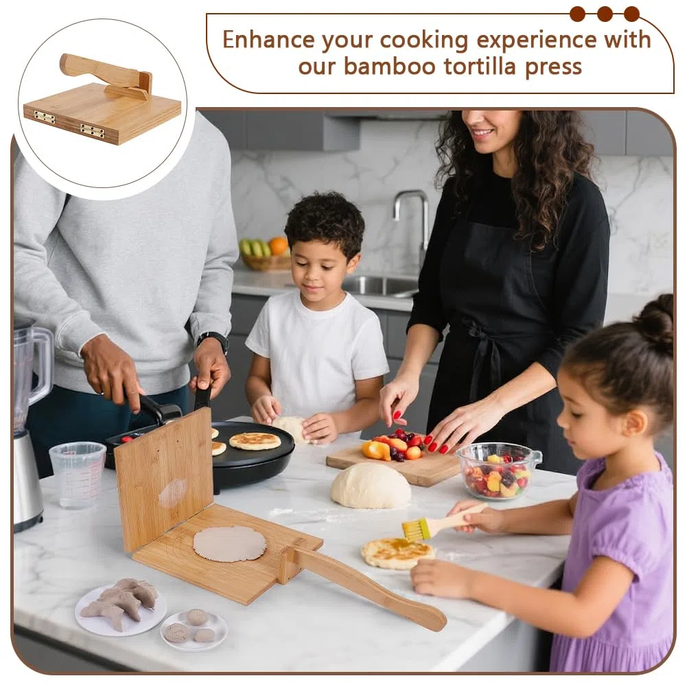 FINGERINSPIRE Prensa de tortillas de bambú 25 cm prensa mexicana de madera natural ideal para tortillas y tacos mexicanos caseros fácil de limpiar