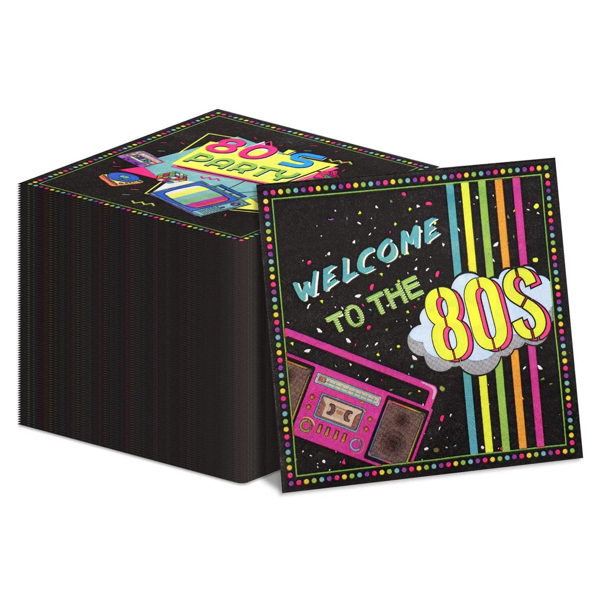 100 servilletas decorativas de los 80 unidades, 33 x 33 cm, de vuelta a los 80, servilletas coloridas para decoración de fiesta de los 80, temática de los 80, accesorios para fiestas de