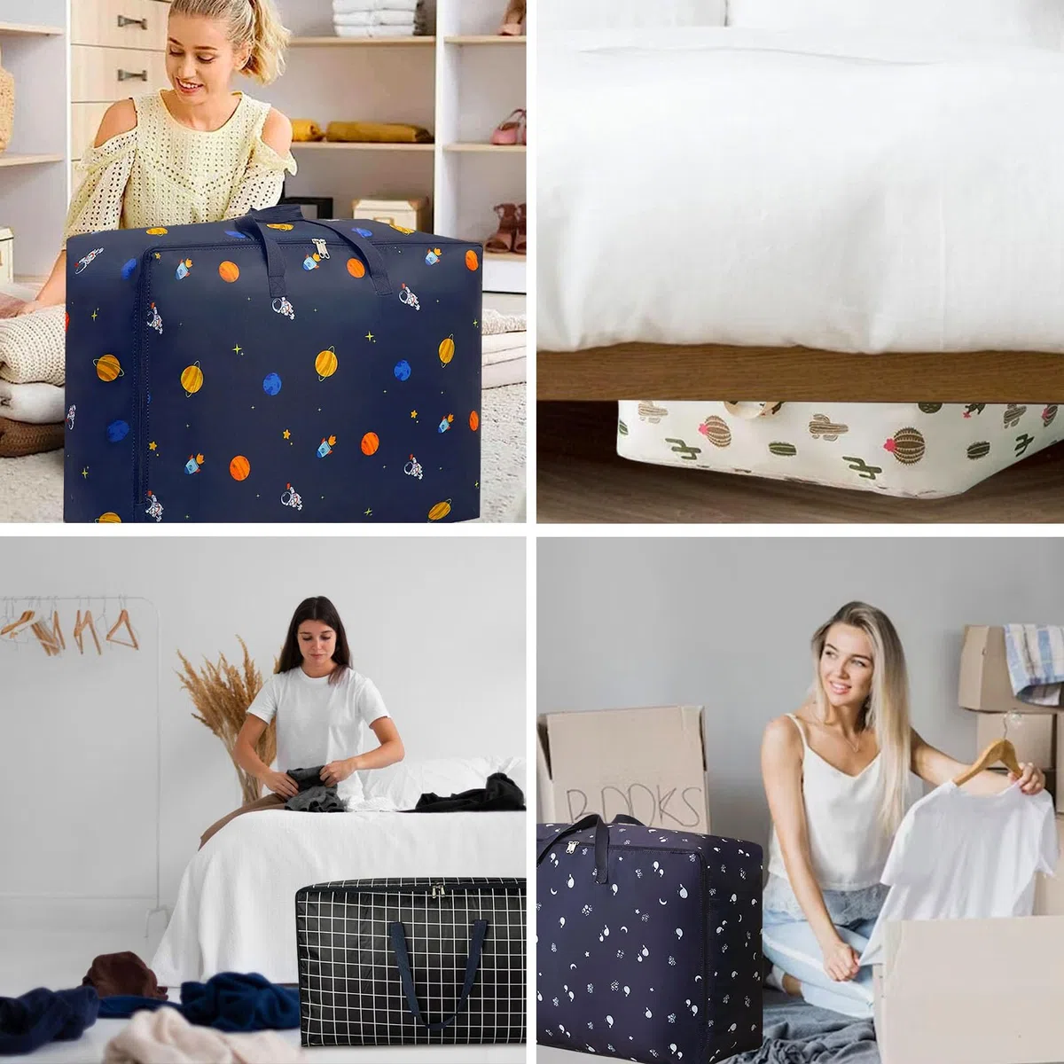 Bolsa Almacenaje Ropa 2Piezas, 105L Grande Contenedor Almacenamiento Edredones Organizador de Ropa de Cama Plegable Resistente Tela Oxford Bolsas Mudanza con Asa para Mantas Colchas Almohadas