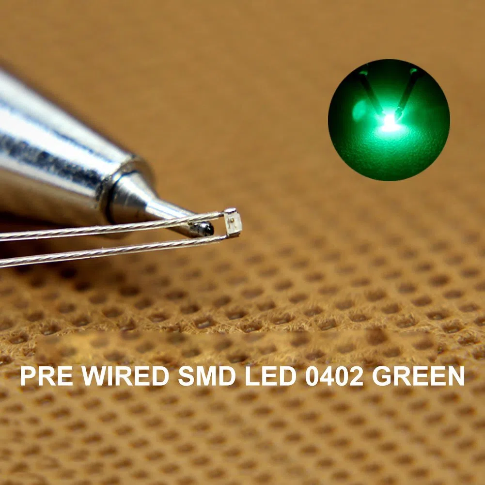 Evemodel T0402 20piezas precableado Cobre Micro 0.1mm LED SMD 0402 (Verde)