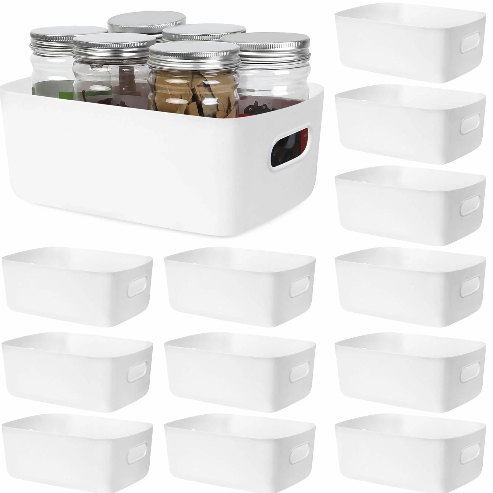12 cajas organizadoras de plástico con asas, cajas organizadoras para cocina, baño, oficina, estantería, caja de plástico, armario de cocina, almacenamiento de cosméticos (24 x 16 x 9,5 cm)