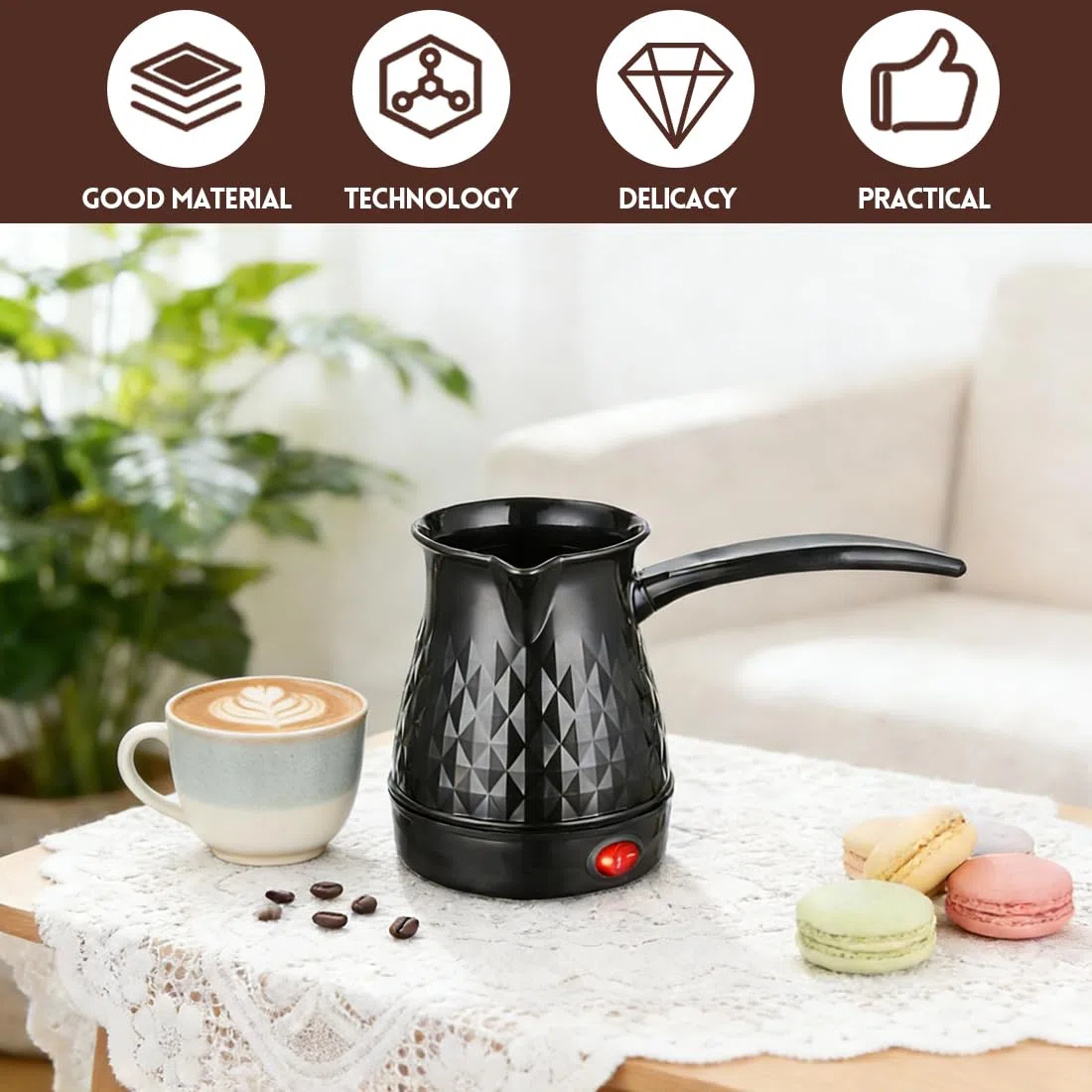 Yuragim Cafetera Eléctrica Turca 500 ml Cafetera Turca Eléctrica con Manija, Máquina de Café Café Eléctrica Turca, Cafetera Moka, para Hogar, Oficina, Viajes