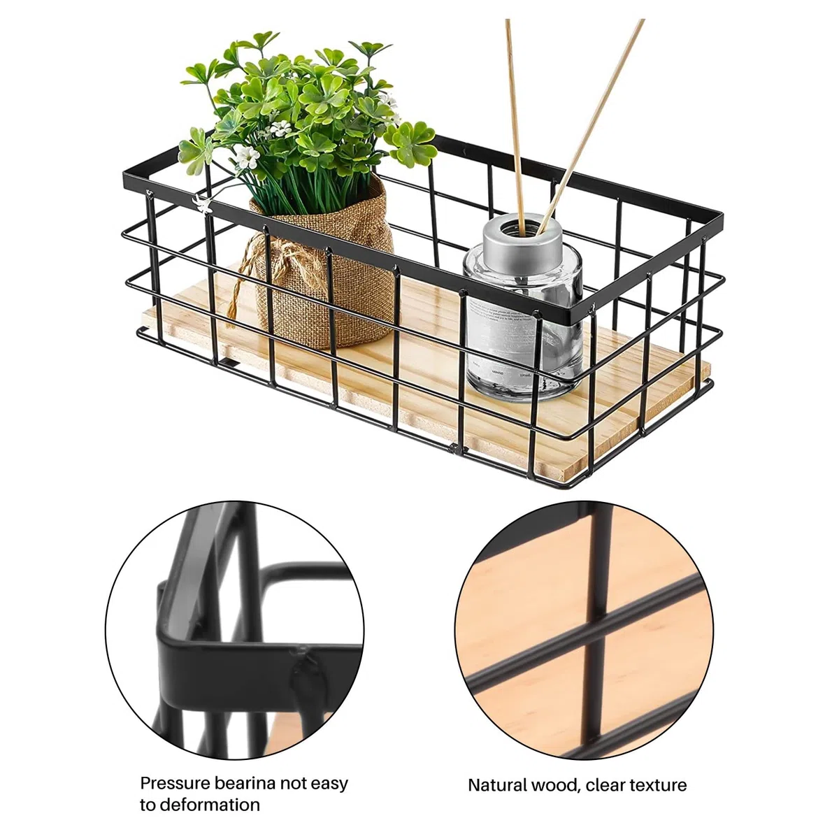2 cestas de metal, organizador de cesta de baño negro, cestas de alambre colgantes de pared, apilables para cocina, aperitivos de frutas, baño, oficina