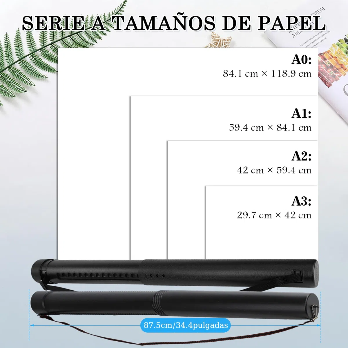 DEWEL 2 Tamaños Tubo Portaplanos, Portaplanos Extensible 56,5-87,5cm y 50-87,5cm, Longitud y Correa de Transporte Ajustables, Tubo para Guardar Planos, Tubo para Poster, Transporte de Arte y Póster