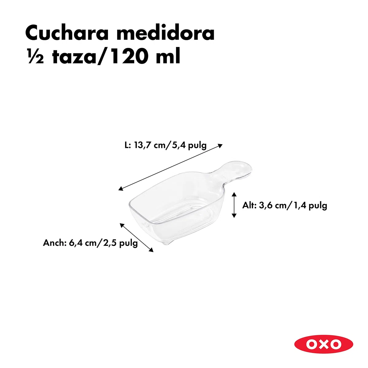 Oxo Good Grips INOXO.11235200ML Pop Pala de Media Taza - Accesorio Compatible con los Contenedores Pop de Oxo de 2.1 L y Más, Transparente
