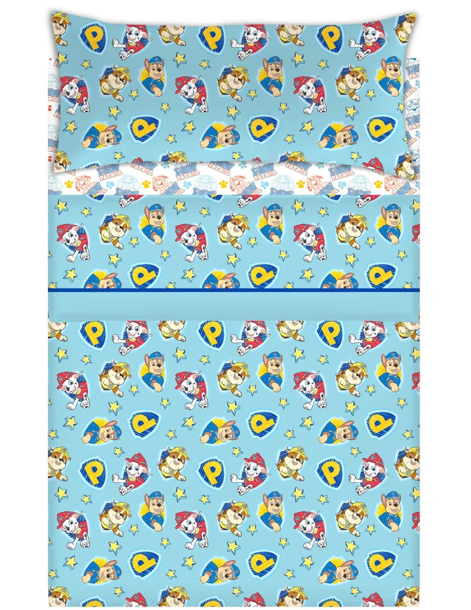 Paw Patrol Juego de Sábanas Patrulla Canina, 3 Piezas, Microfibra, Azul y Rosa, para Cama 90 cm (Azul)