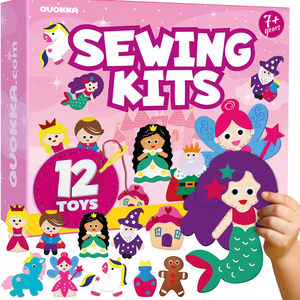 QUOKKA Manualidades Para Niños De 4 A 8 Años - Kit De Costura Para Principiantes Con Aguja E Hilo - Kit Básico De Costura Con 12 Cuentos De Hadas - Manualidades Divertidas Para Niños