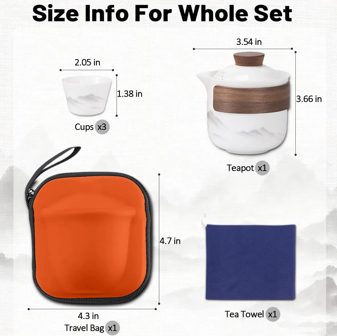 Juego de té chino Gongfu de porcelana, juego de tetera de cerámica portátil, mini bolsa de viaje portátil todo en uno para viajes, hogar, regalos, camping al aire libre, picnic y oficina, negocios