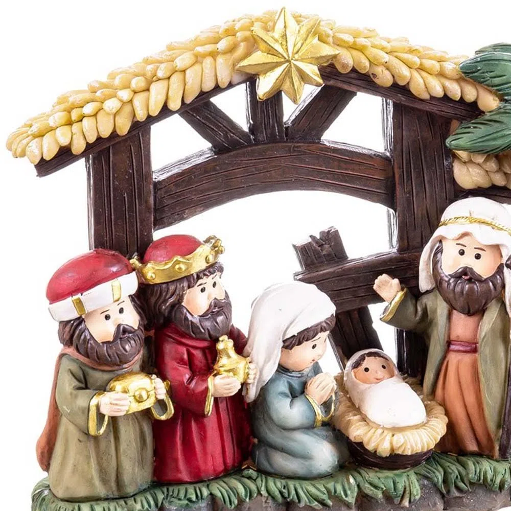 LOLAhome Belén de Navidad con Portal de 6 Figuras Multicolor de Resina de 21x16 cm