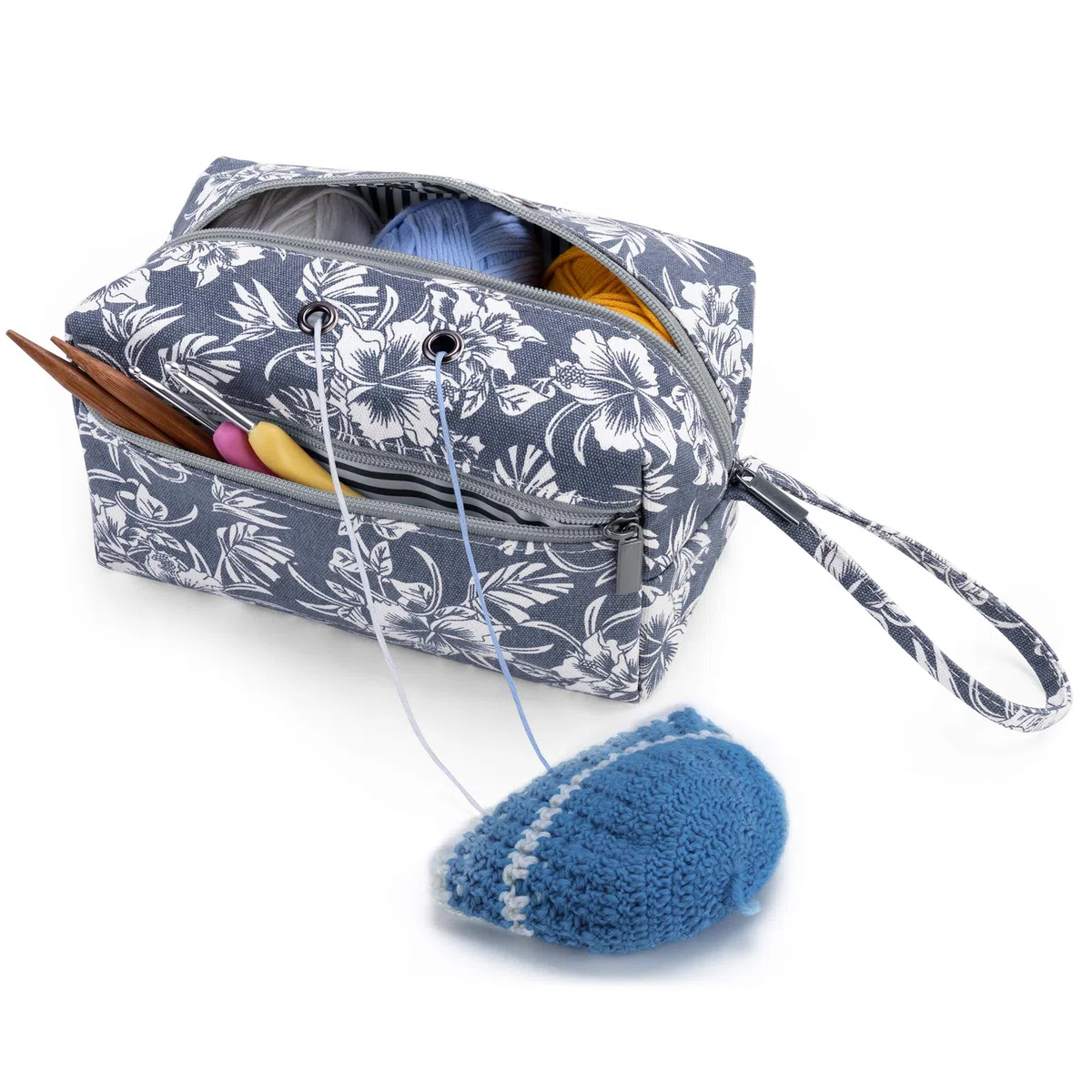 Luxja Bolsa de Almacenamiento de Lana, Bolsa de Crochet Bolsa de Tejer, Bolso para madejas de Hilo, Ganchos de Ganchillo, Agujas de Tejer (hasta 8 Pulgadas) y Otros Accesorios pequeños