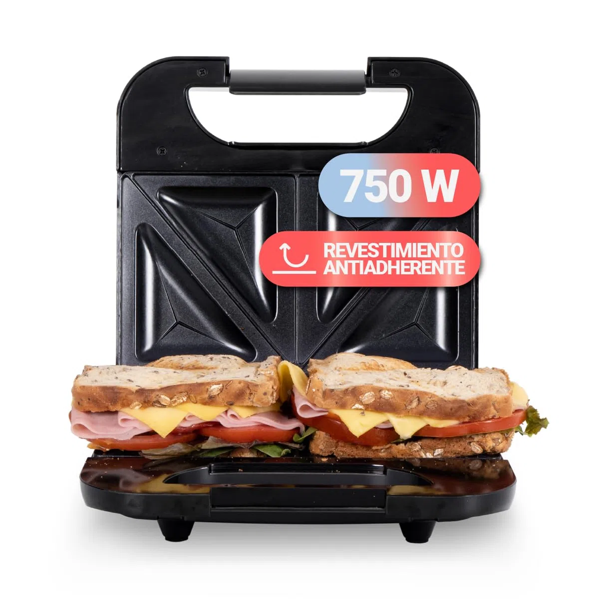 UNIVERSALBLUE Sandwichera Grill Doble 750W Potencia | Placas Antiadherentes, Temperatura Regulable 140-210ºC | Acero Inoxidable, Luz Indicadora, Recogecables | Para 2 Sándwiches, Garantía 3 Años
