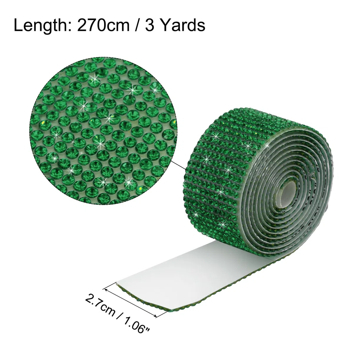 QUARKZMAN 3 Rollos 1" 3 Yardas Cinta Adhesiva de Diamantes de Imitación de Cristal para Proyectos de Arte y Manualidades Tartas de Boda Decoraciones de Cumpleaños Verde Oscuro