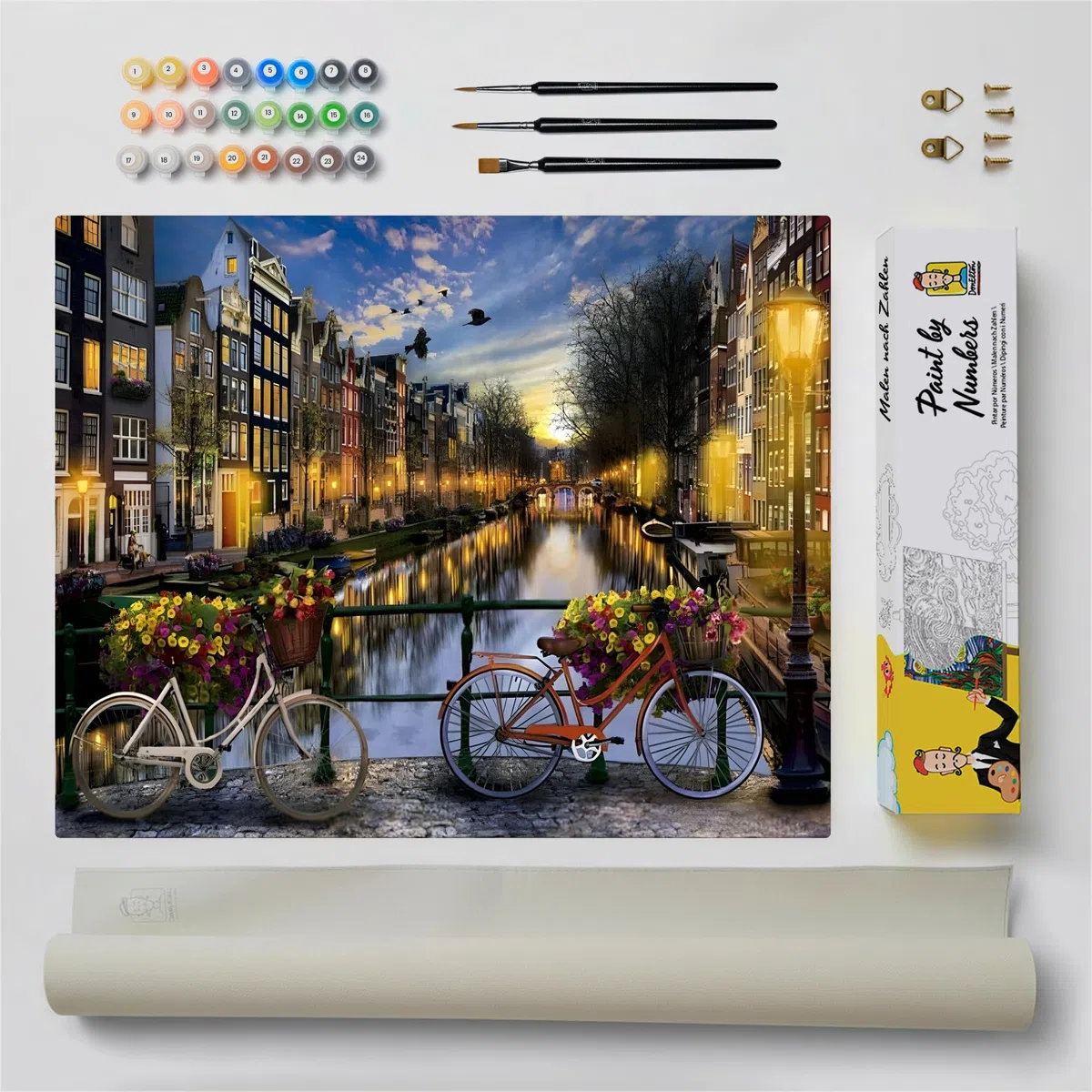 DonElton Pintar por Números para adultos Ciudades - 40x50 cm Kits de pintura con Pinceles, colores acrílicos y lienzo de lino, Sin marco - Regalo creativo (Amsterdam)