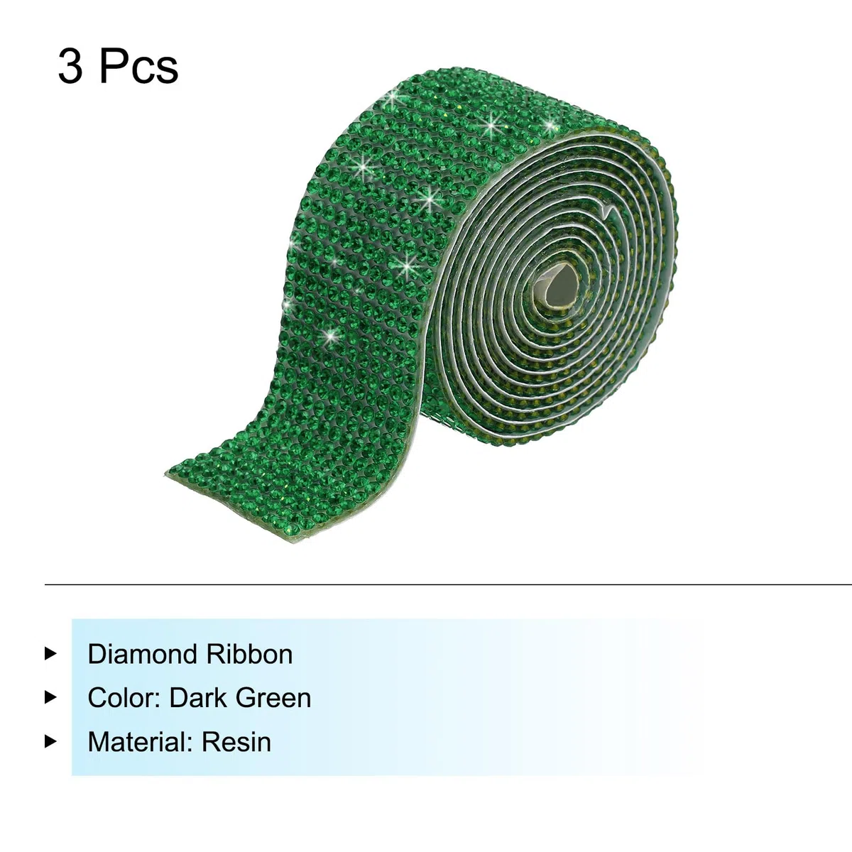 QUARKZMAN 3 Rollos 1" 3 Yardas Cinta Adhesiva de Diamantes de Imitación de Cristal para Proyectos de Arte y Manualidades Tartas de Boda Decoraciones de Cumpleaños Verde Oscuro