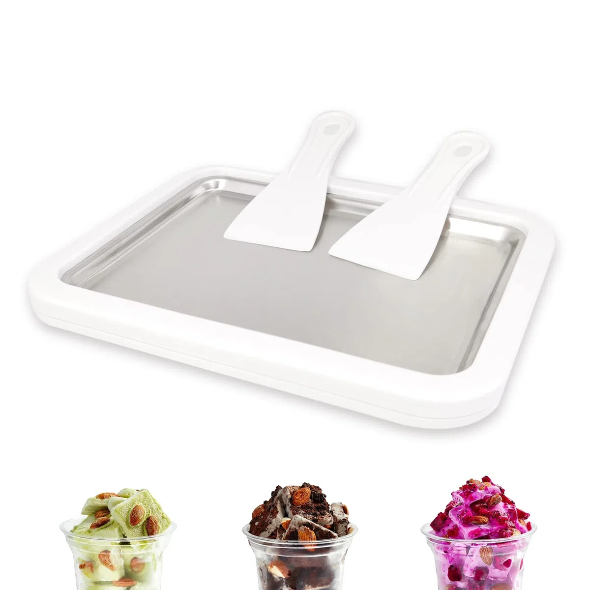 Heladeras Hacer Helado con 2 Espátulas, Maquina de Helados, Ice Cream Maker para Sorbete Yogurt congelado Gelato (blanco, Una talla)