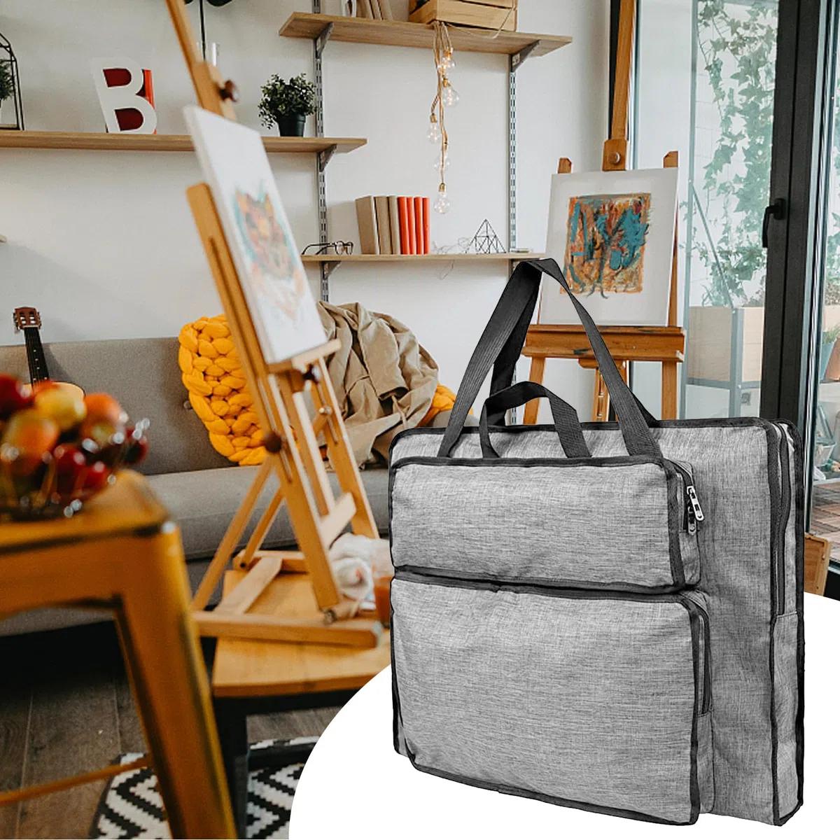 MeYuxg Bolsa de Pintura A3, Bolsa Multifuncional Impermeable, Paquete de Archivos A3 para Artistas y Estudiantes de Arte (Gris)
