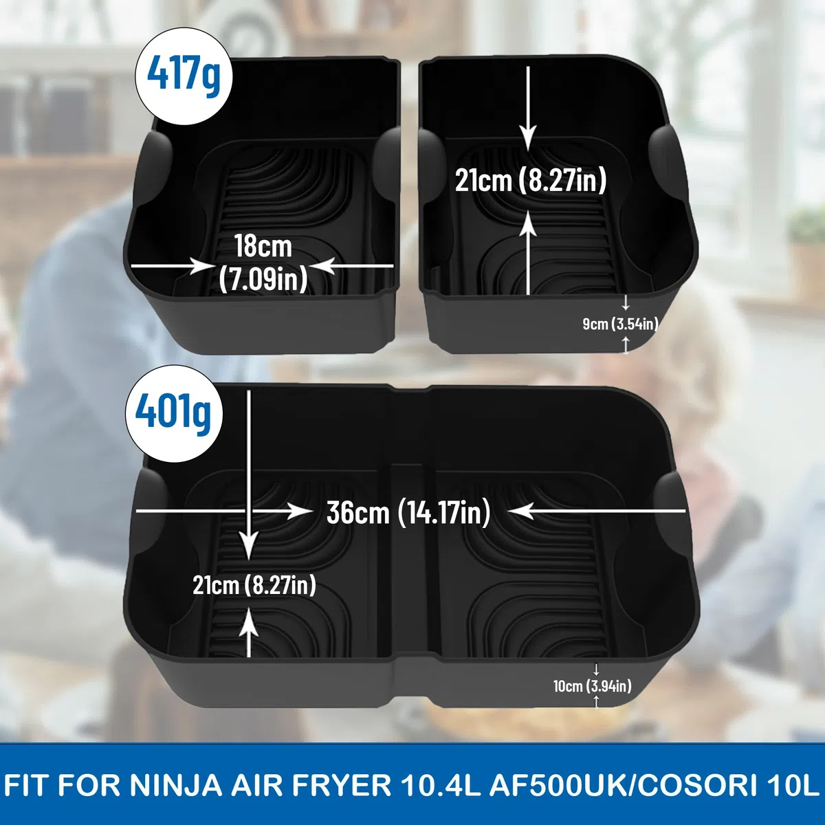 Pietuley 3 Grande Moldes Silicona Freidora de Aire para Ninja Foodi FlexDrawer AF500EU 10,4L /COSORI Dual Blaze TwinFry 10L, Accesorios Freidoras de Aire para Ninja AF500EUCP Horno Bandeja
