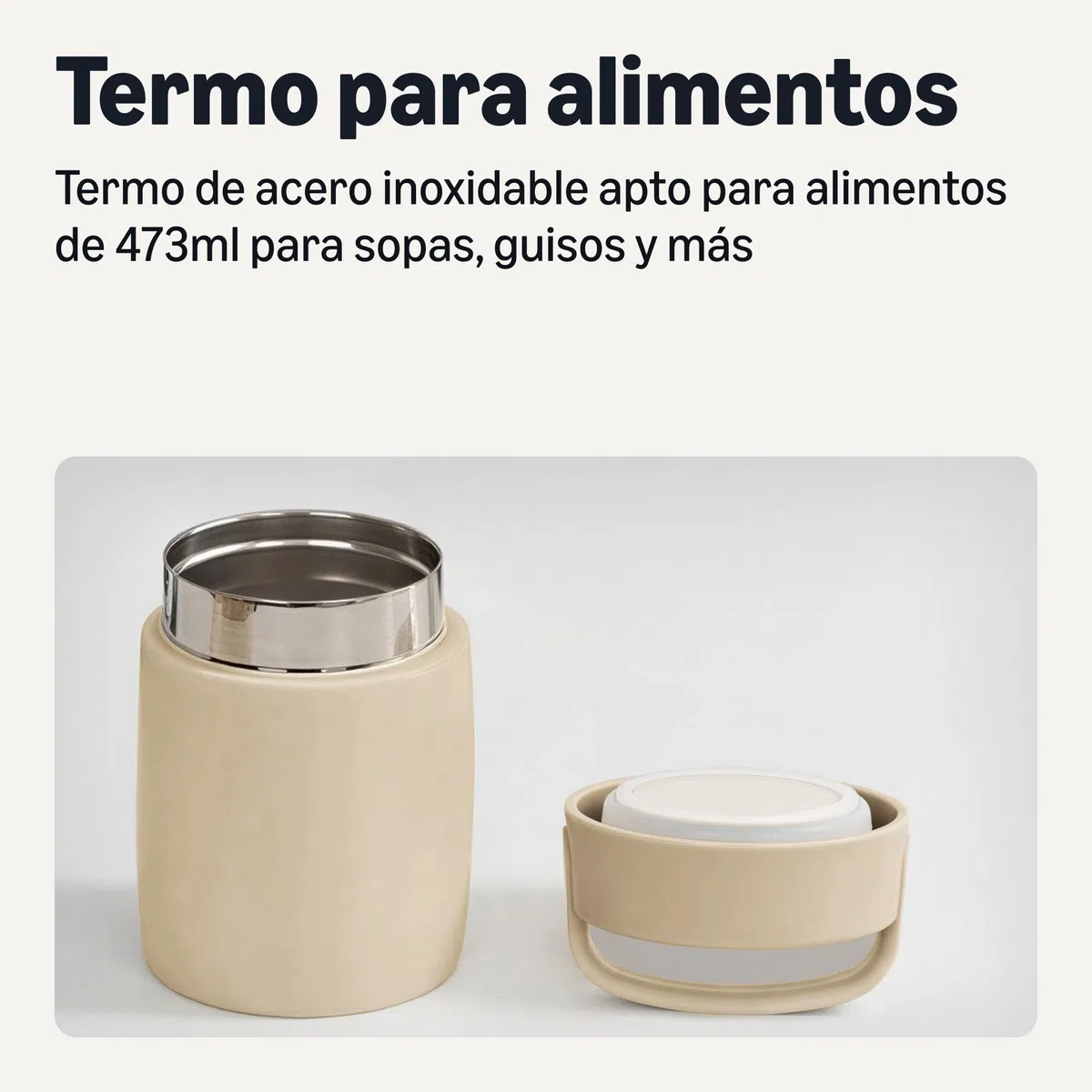 Amazon Basics Tarro Aislante de Acero Inoxidable para Alimentos Fríos y Calientes, a Prueba de Fugas, 473ml, Gris Lino