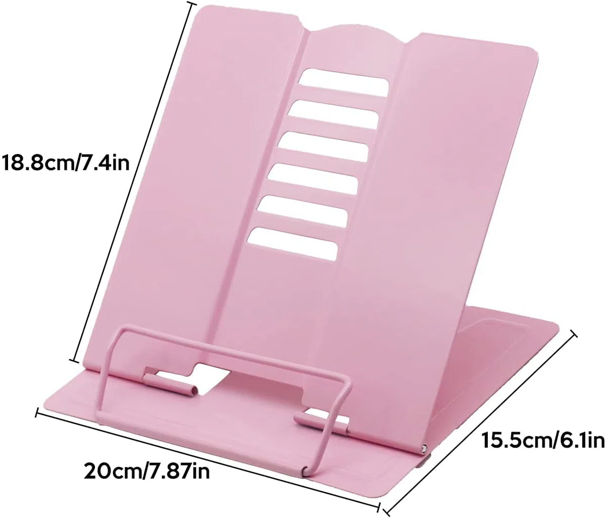 2 Piezas Atril para Libros Metal, Soporte de Lectura Soporte para Lectura de Libros de Cocina con 6 ángulos Ajustables para Librospara Recetas Libros de Texto Documentos (Rosa+Azul)
