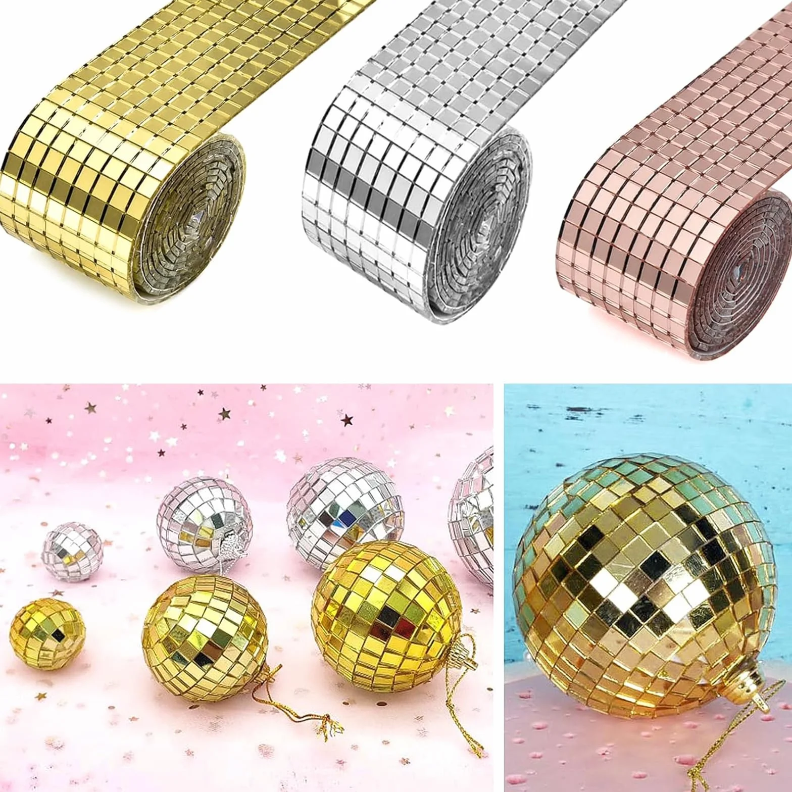 4 Rollos /6400 Piezas Azulejos de Mosaico Autoadhesivos, Mini Mosaico de Azulejos Espejo Autoadhesivo, Azulejos de Mosaico de Vidrio Plateados, para Decoración y Manualidades DIY