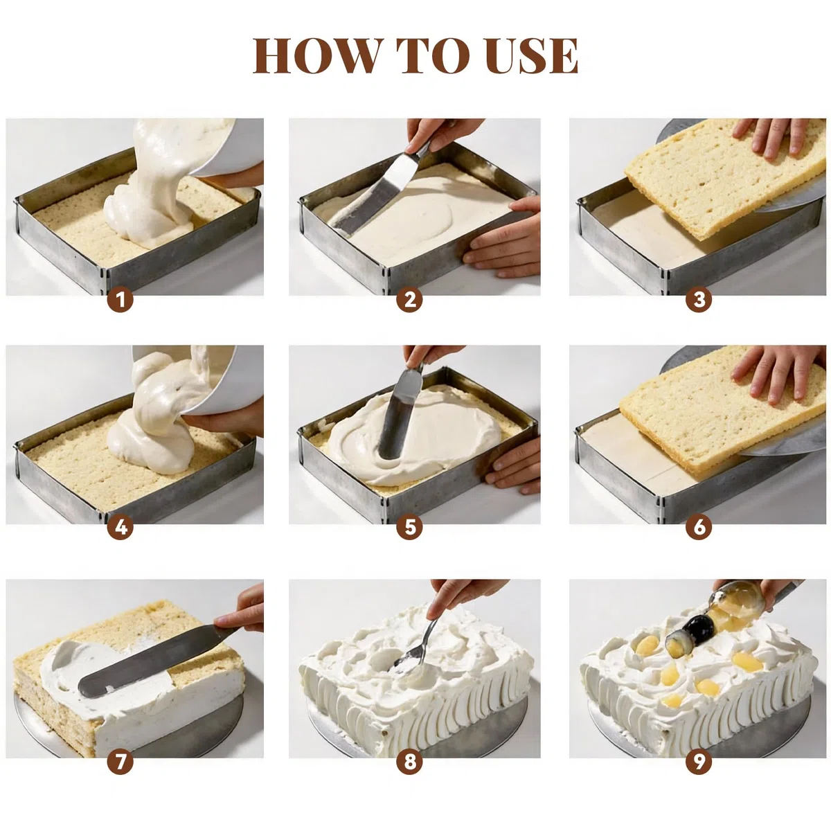 Molde Rectangular para Pastel Ajustable, 28x18 a 52x32 CM Moldes Cuadrados para Ttartas Acero Inoxidable de 10 CM de Alto Anillos para Tartas para Hornear y Preparar Pasteles de Mousse