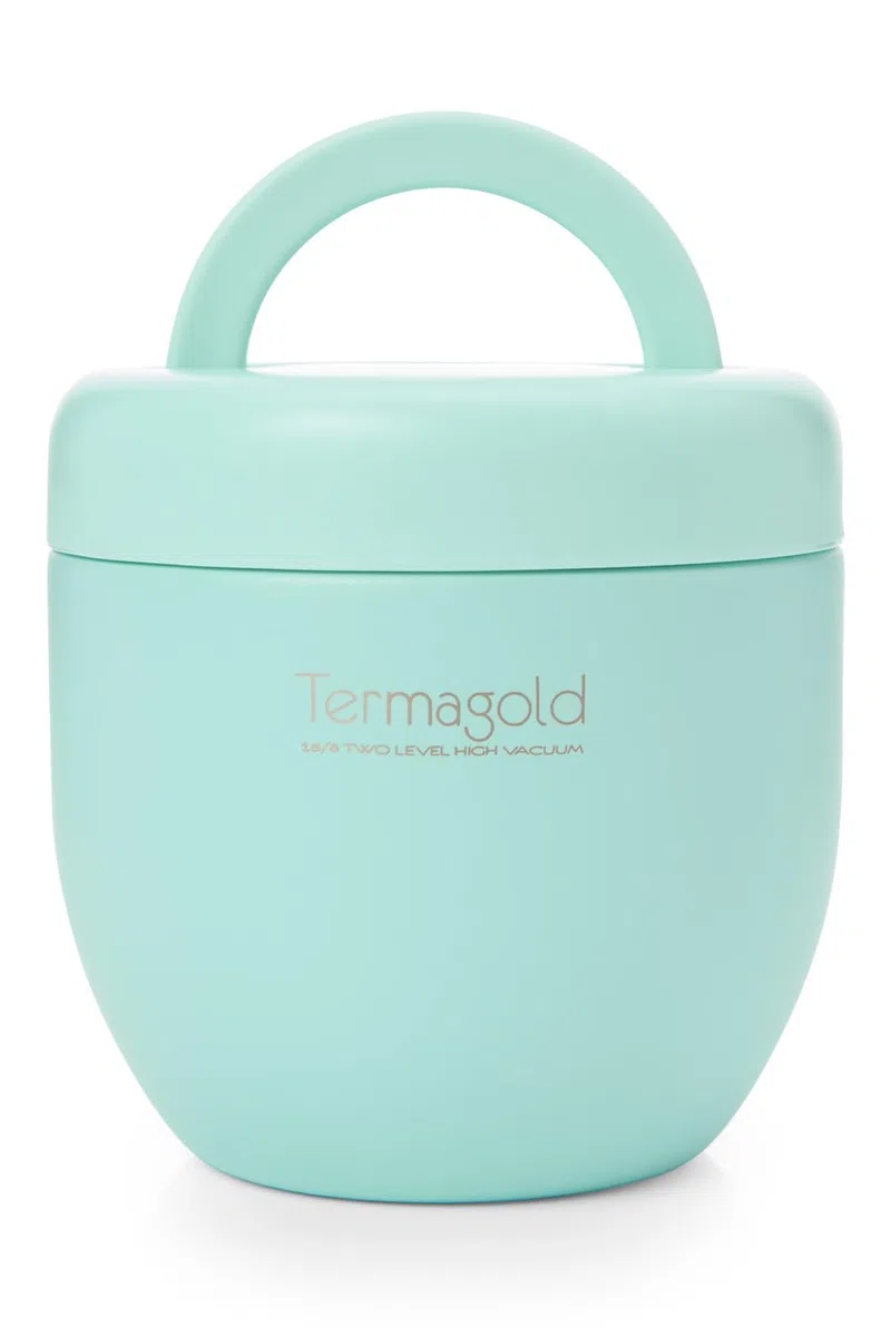 Termos ONNA Colección TERMAGOLD Para Alimentos Sólidos 600ml - (Fríos/Calientes) Acero Inoxidable 304, Cierre Hermético, Asa, y válvula anti vacío. Lavable en Lavavajillas (verde)