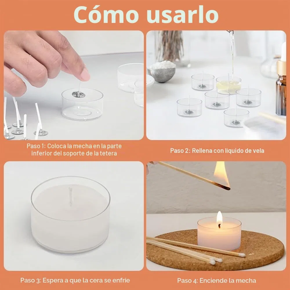 50 Piezas Tarros para Velas de Té Vacíos, Portavelas Decoracion en Plástico con 50 Piezas Mechas para Vela Redondos Transparentes Candelabros para Velas de Té para Bodas, Cenas
