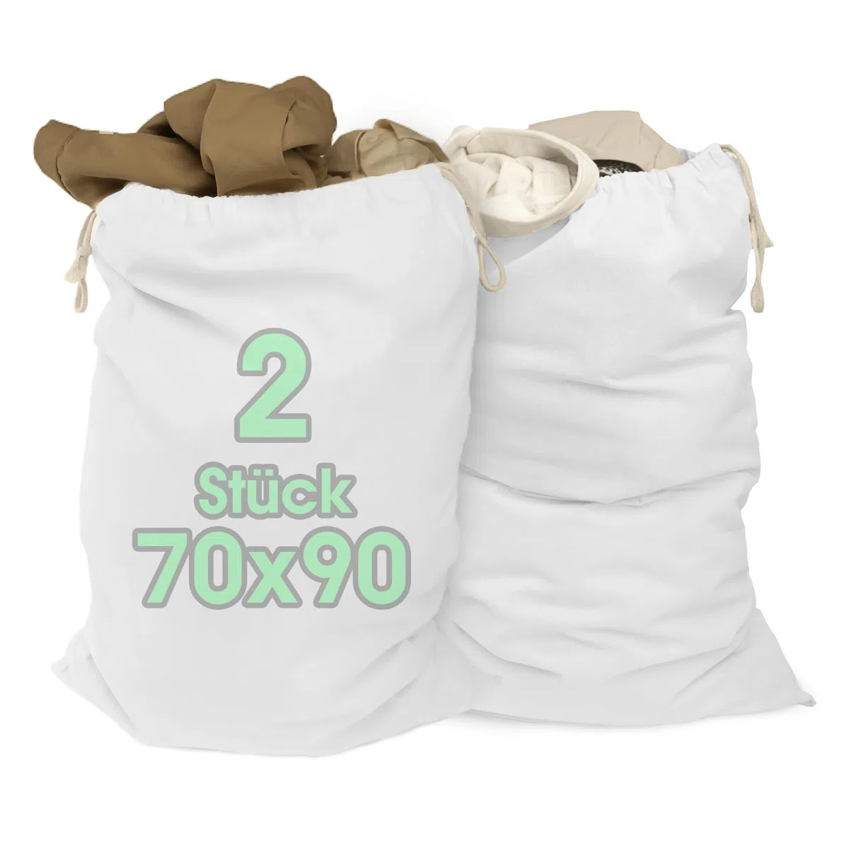 ELES VIDA® - Bolsa XXL para la ropa Blanca 70x90cm 100% algodón - Bolsa Heavy Duty XL extra grande - duradera, con cordón, colector de ropa de viaje