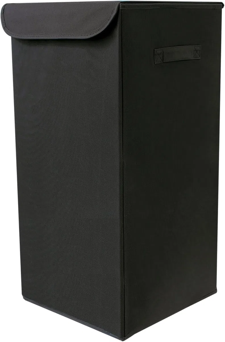 Box and beyond - Cesta de lavandería (30 x 30 x 60 cm, tela negra, tapa – asas – almacenamiento, ropa, ropa, baño, dormitorio, lavandería, estilo sencillo y práctico