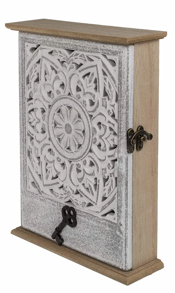 OOTB - Caja para Llaves de Madera con Puerta, decoración de Flores Blancas, 20 x 26,5 cm