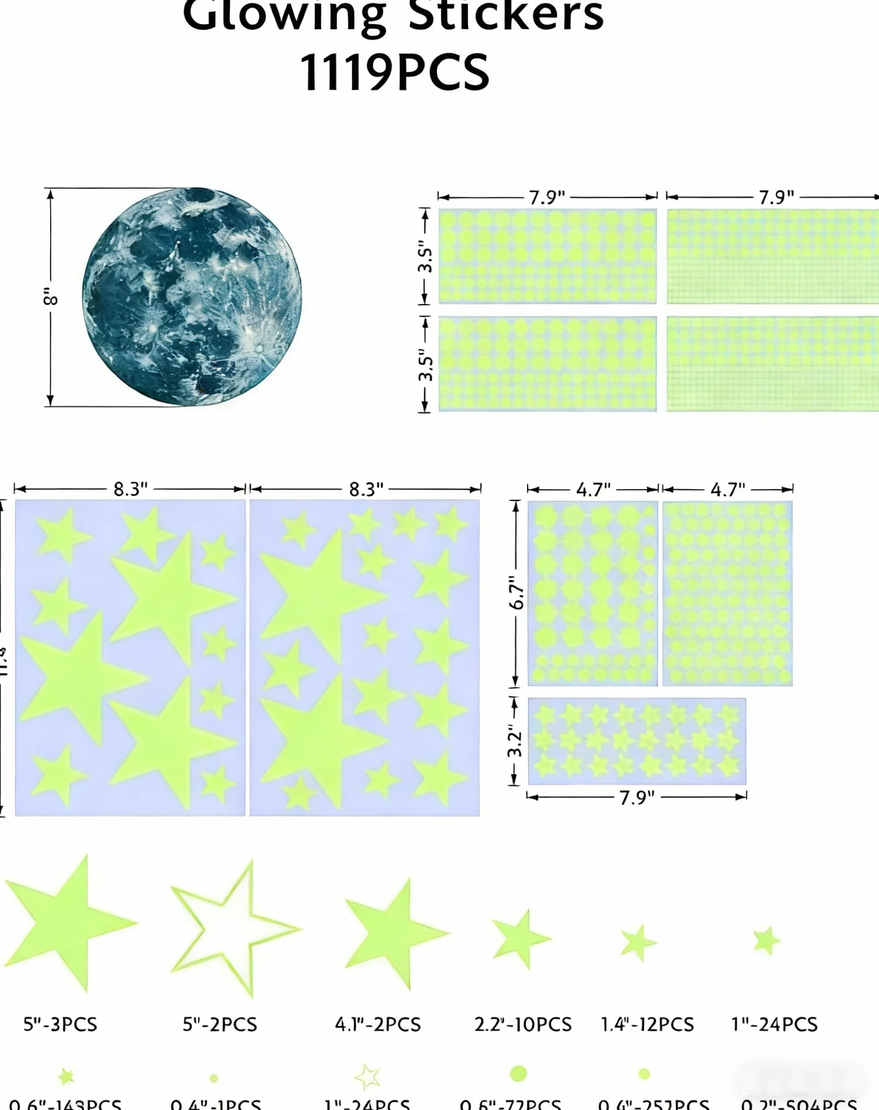 Luminoso Pegatinas de Pared Estrellas Fluorescentes 1119 PCS para Techo Decoración Dormitorio Niños