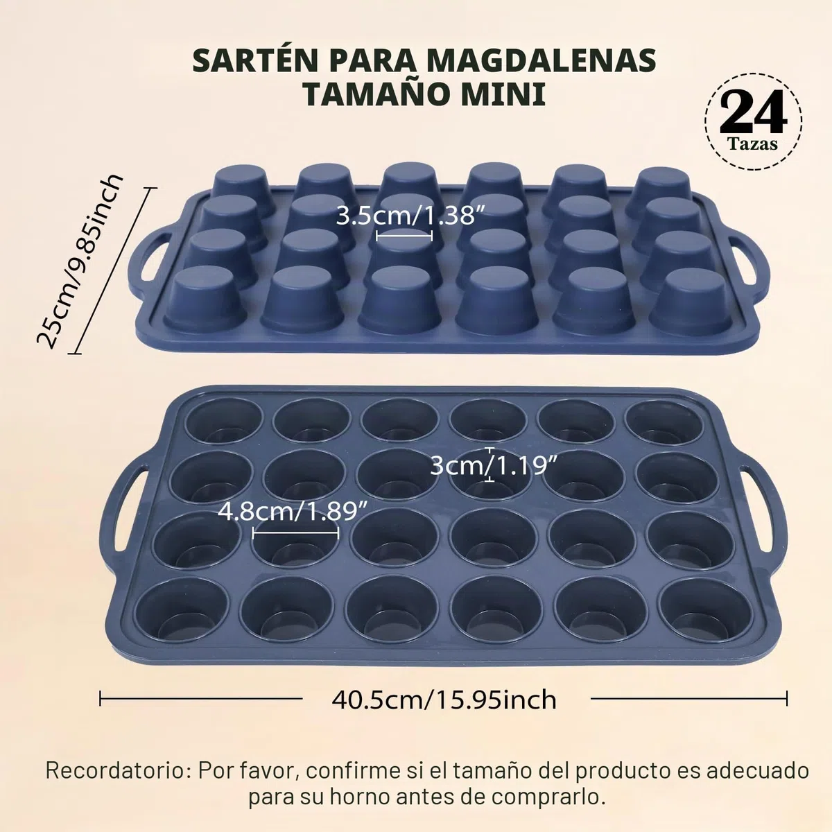 SUPER KITCHEN Pack 2 Moldes Magdalenas 24 Huecos, Silicona con Asas, Estructura Metálica Estable, Fácil Limpieza, Libre de BPA, Cupcake, Brownie, Gris