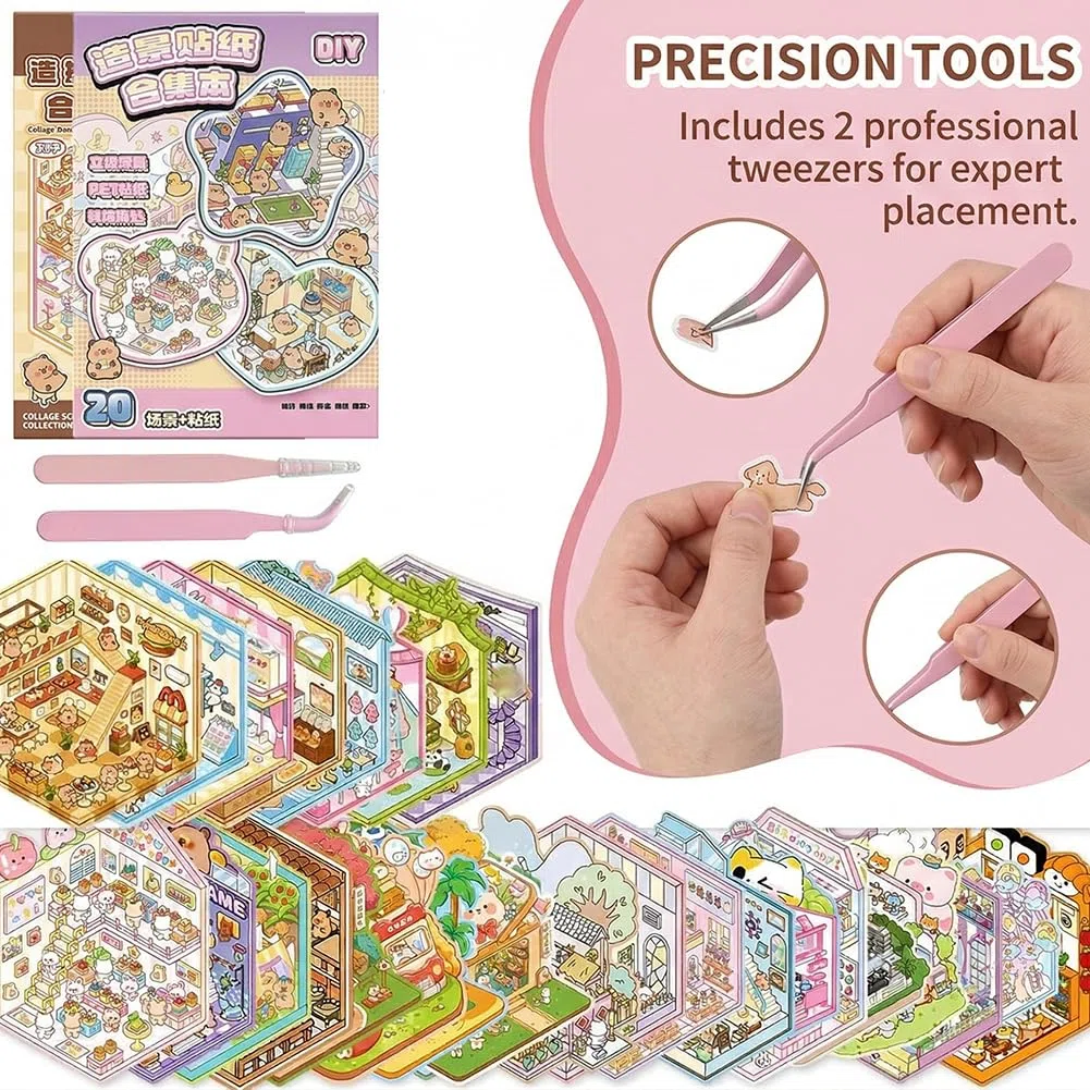 Pegatinas 3D con motivos, 40 sets Libro de pegatinas 3D para aficionados al bricolaje, pegatinas autoadhesivas de PET para aliviar el estrés, pegatinas creativas para la decoración del hogar