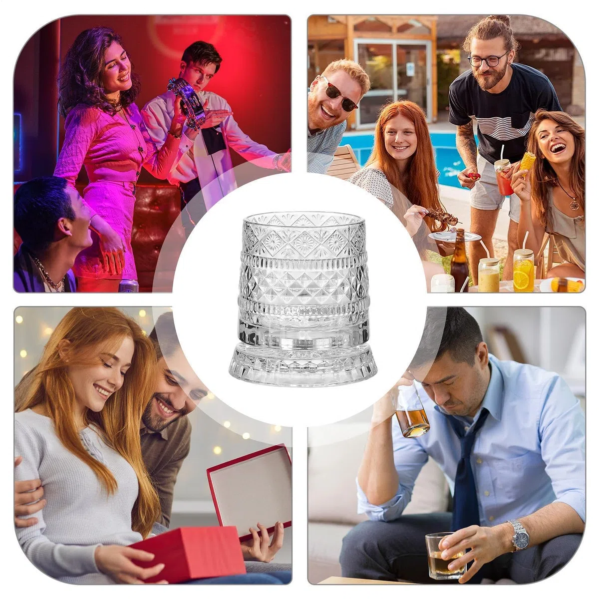 Rotating Whiskey Glass, Premium Bourbon Tasting Drinkware Set, Cocktail Glasses for Collectors Home Bar Entertainers, Elegant Design, Crystal Drink Presentation, Birthday Gift