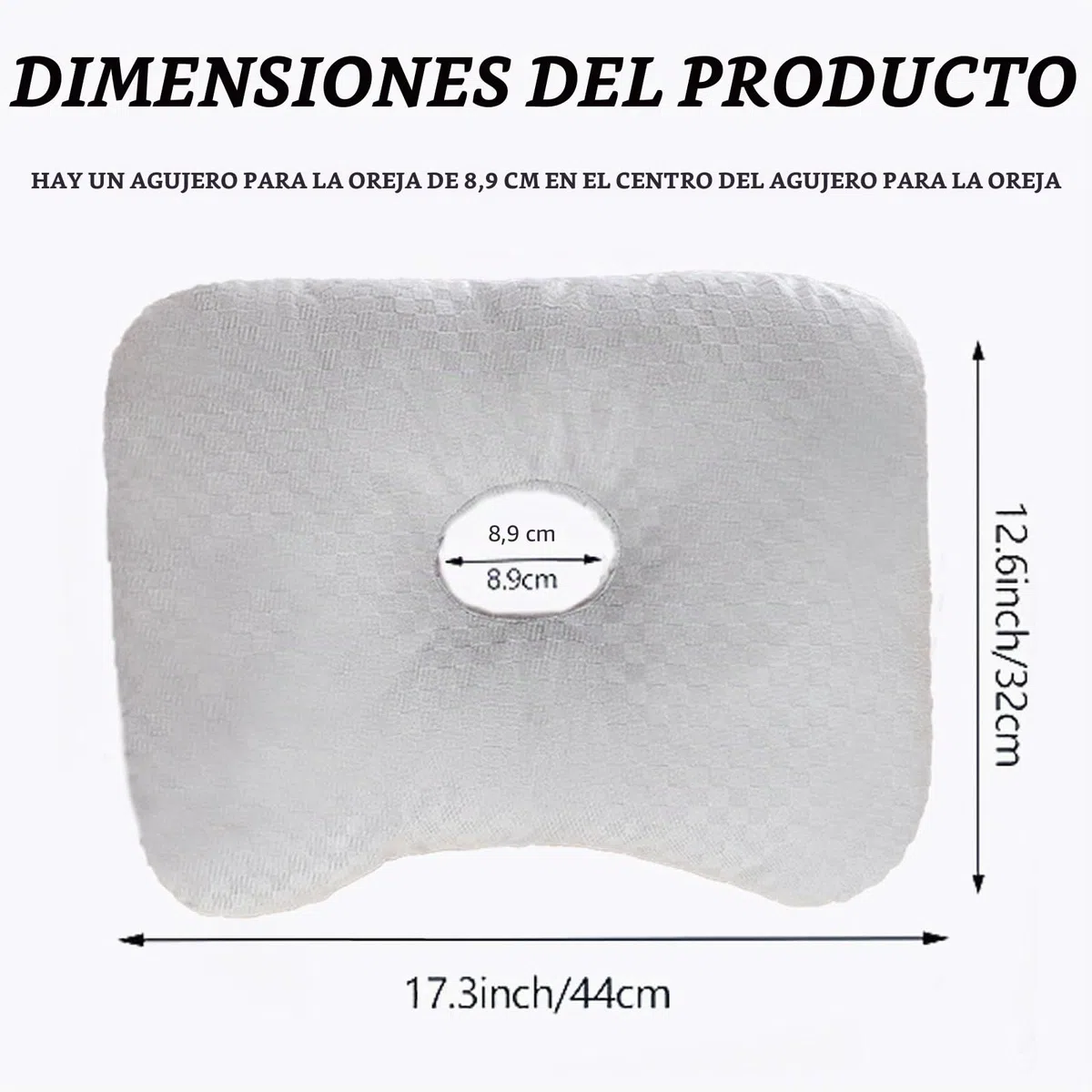 Almohada Perforadora Piercing - Piercing De Almohada con Orificio, Cojin Cuadrado con Agujero para Oreja Alivia Dolor de Oído, Piercings, Condrodermatitis y Presión (44x32x5cm, Gris)