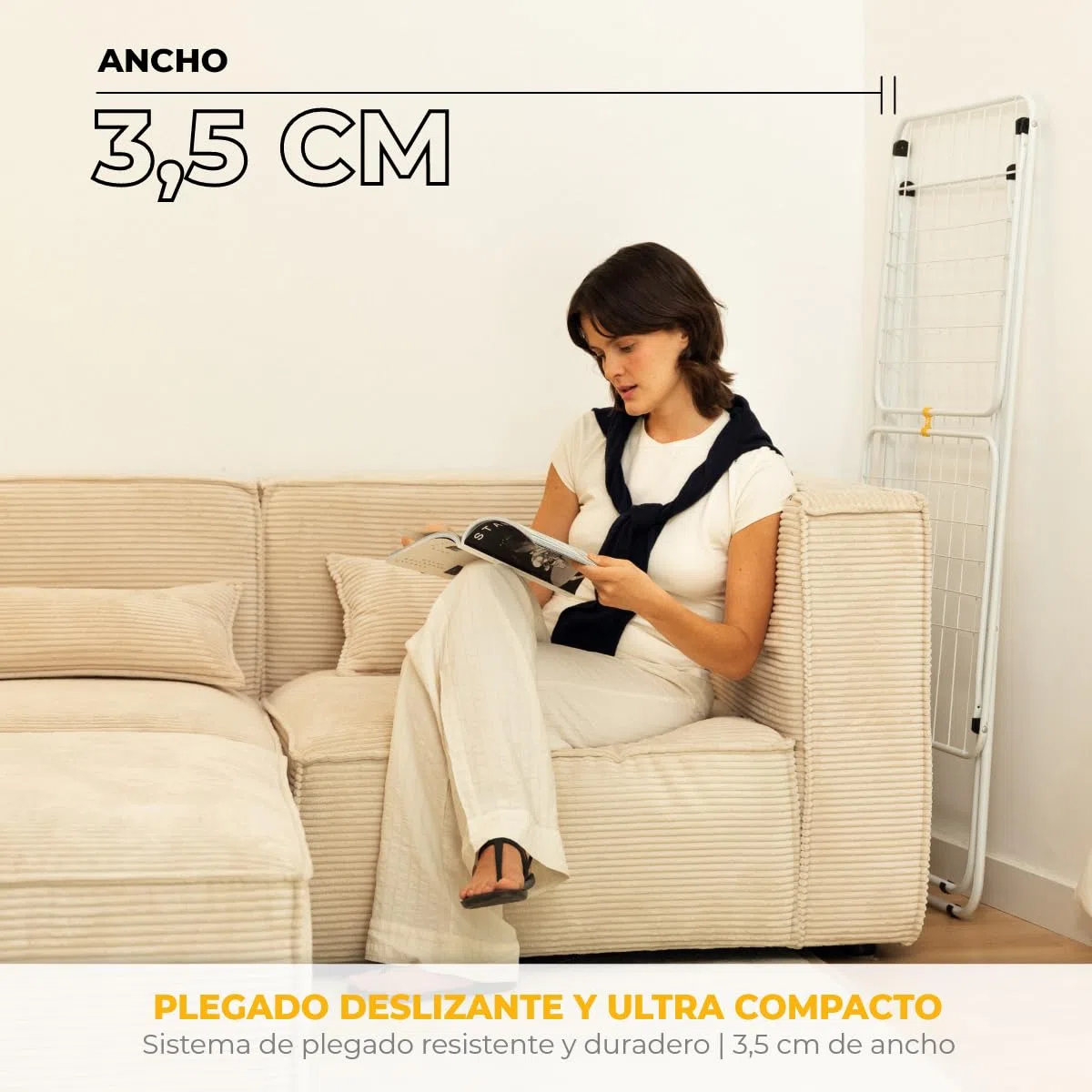 Newlux - Tendedero Plegable con Alas Stand V20, 180x55x112 cm, 19 Metros de Capacidad. Tenderete de Ropa Plegable Metálico con Rail Deslizante, Soporta 17 Kg, Ideal para Interior y Exterior, Blanco