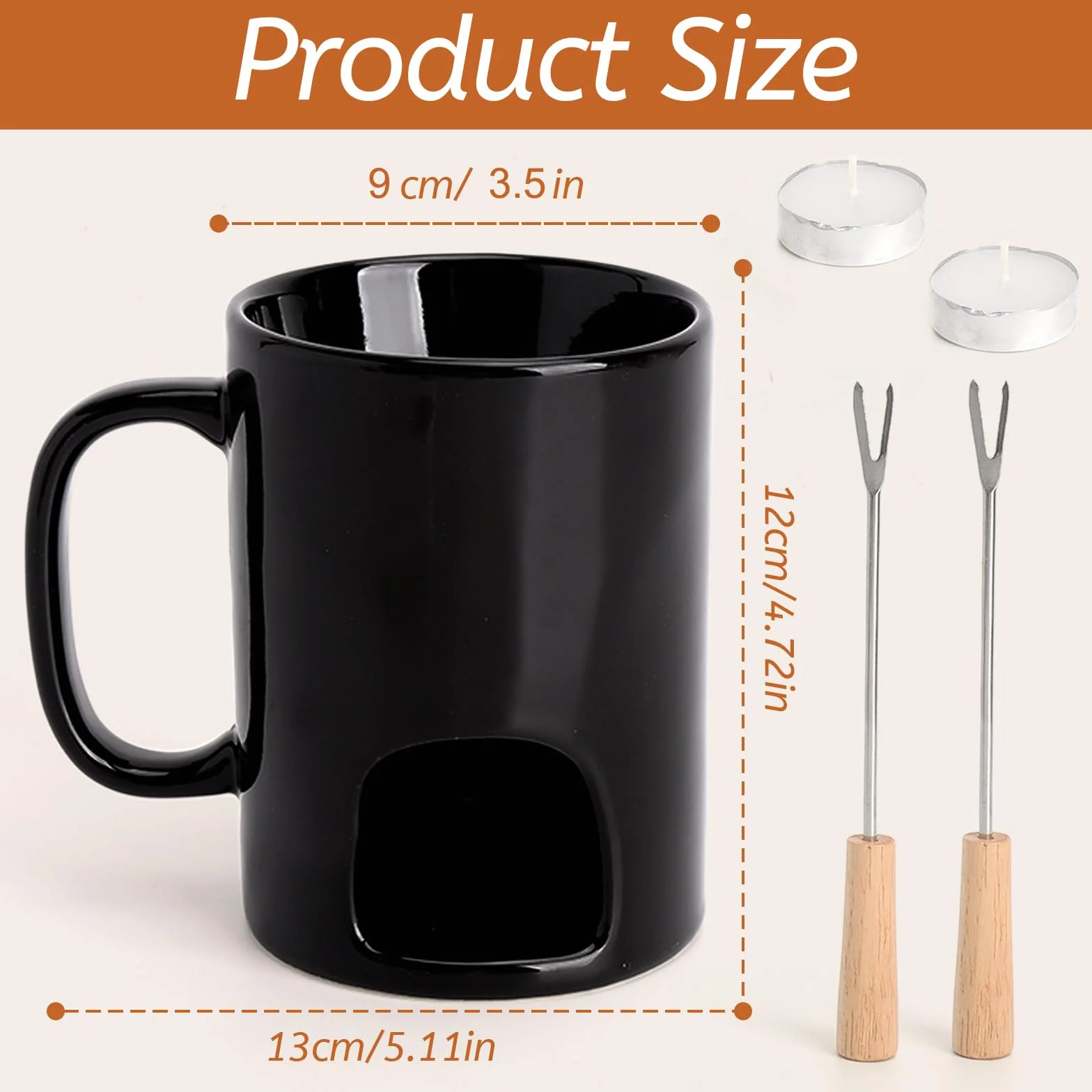 Fondue de cerámica de chocolate con vela de té, taza portátil resistente al calor de cerámica, calentador de queso y mantequilla, mini fondue para chocolate, queso y postres