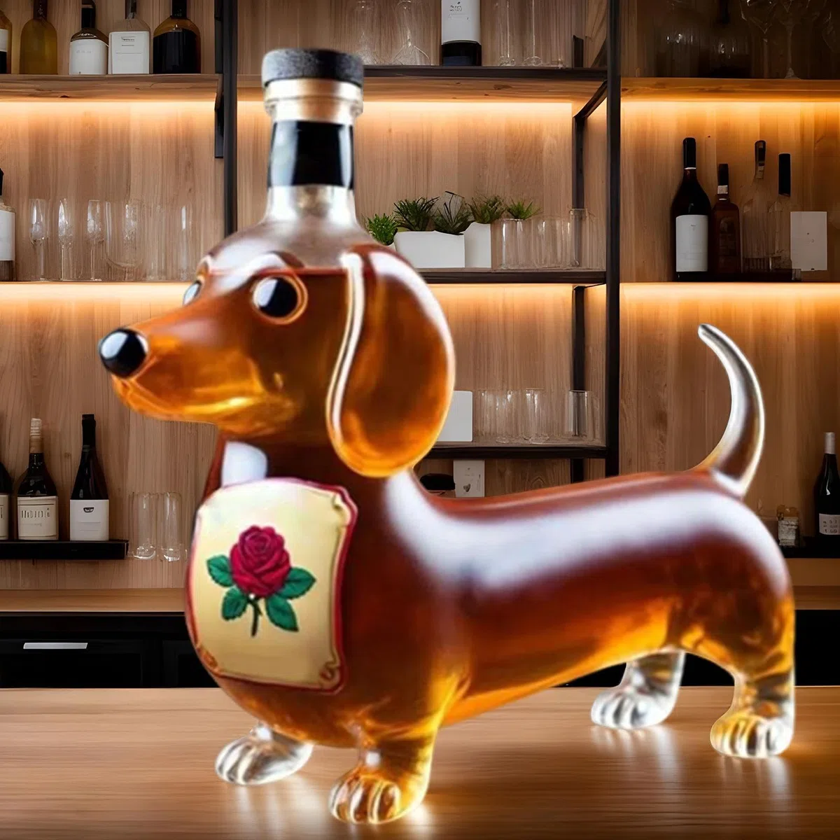 Genérico Botella de whisky con form de perro salchichas, vaso de whisky con form de perro salchichas, decantador de vino creativo con animales en 3D para decoración de bar en casa