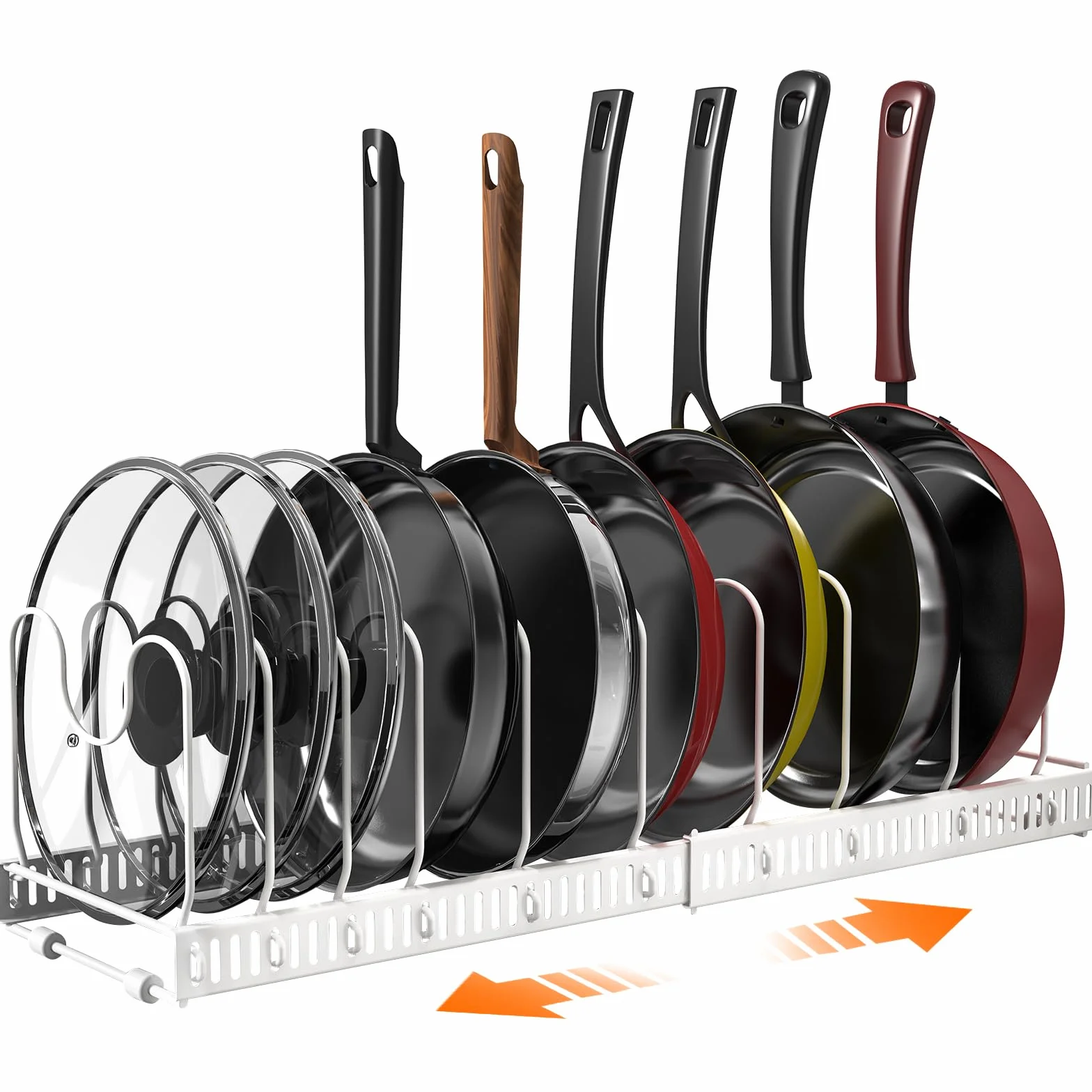 Puricon Organizador de Sartenes, Ollas y Tapas, Soporte Sartenes para Armario, 10 Compartimentos Solución de Almacenamiento Flexible para Espacio Limitado en La Cocina -Blanco