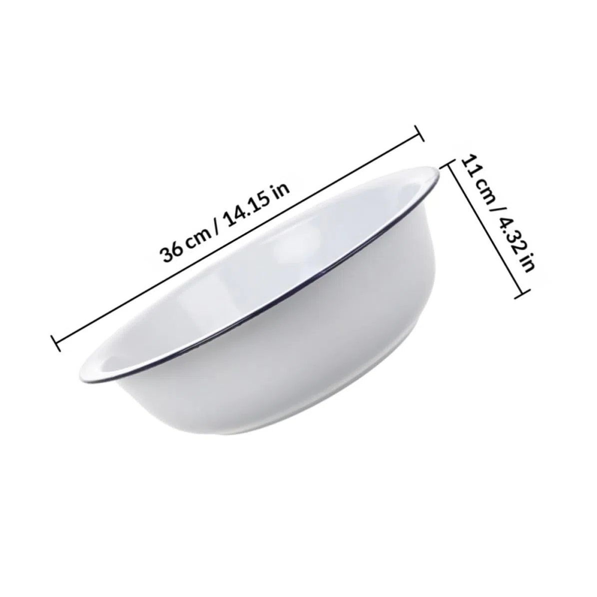 Palangana Esmaltada Grande 36 CM, Cuenco Multifunción para Cocina Tradicional, Lavado de Frutas y Amasado, Superficie Lisa Fácil de Limpiar
