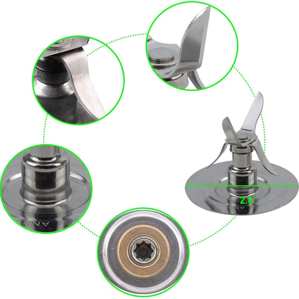 Poweka Piezas de Repuesto Compatible con Oster Osterizer Licuadora, Cuchilla 4 Puntas 4961 con Base de Cuchilla Tapa Inferior y Junta de Sellado