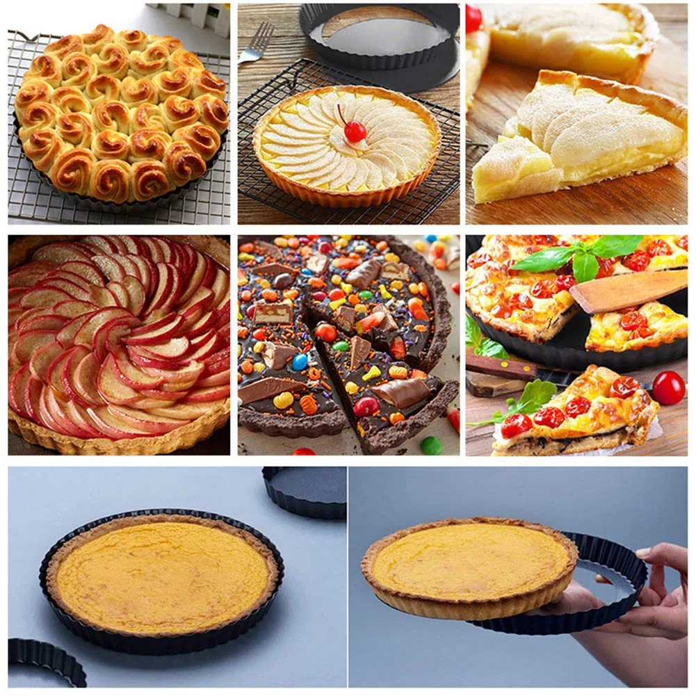 Paquete de 4 latas de 12 cm con fondo suelto extraíble, antiadherentes, mini moldes para tartas, moldes redondos para huevos para hornear pasteles de queso (negro)