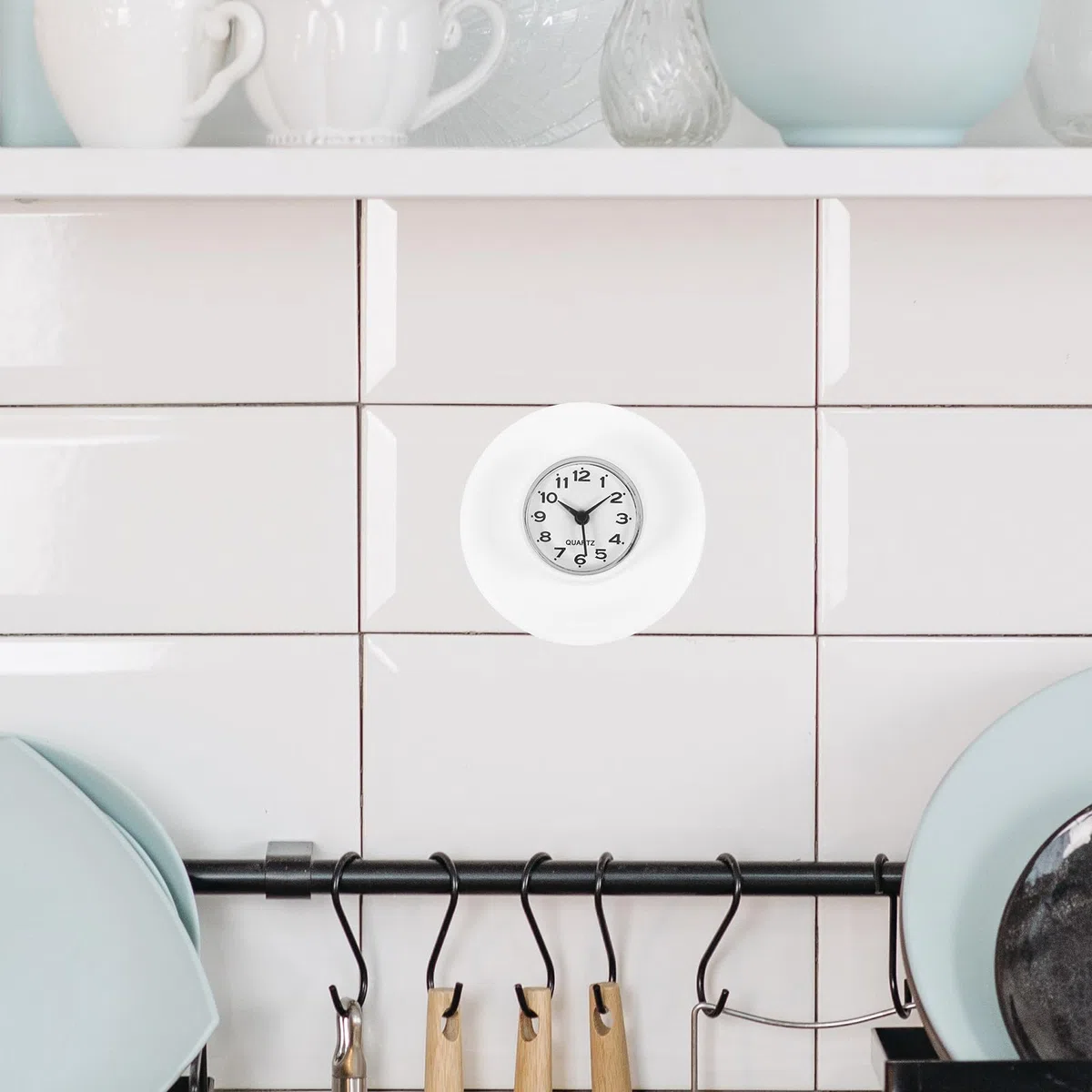 Amosfun Reloj De BañO Impermeable con Ventosa, Reloj De Pared para Y Cocina, DiseñO Moderno Sin Batería, Espejo De Vidrio